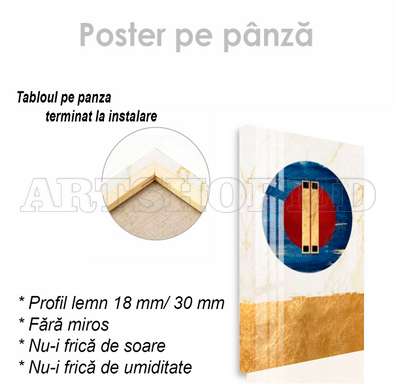 Постер - Геометрическая картина с синим кругом, 60 x 90 см, Постер на Стекле в раме, Абстракция