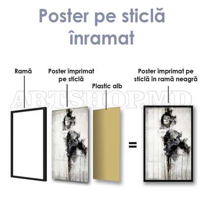 Poster - Arta alb-negru, 45 x 90 см, Poster inramat pe sticla, Alb Negru