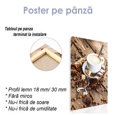 Poster - Căști și o cafea, 60 х 90 см, 45 x 90 см, Poster inramat pe sticla