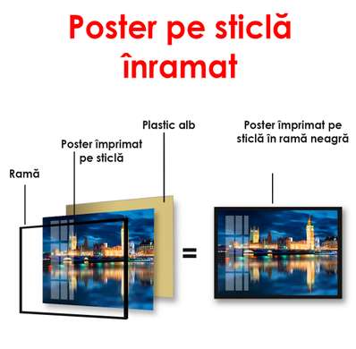 Постер - Ночной город на воде, 90 x 60 см, Постер в раме, Города и Карты