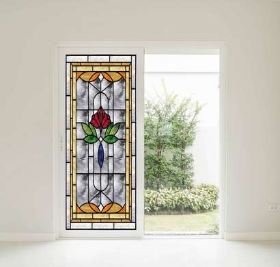 Window Privacy Film, Decorative stained glass window with red rose, 60 x 90cm, Transparent