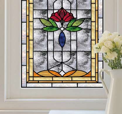 Самоклейка для окон, Декоративный витраж с красной розой, 60 x 90cm, Transparent