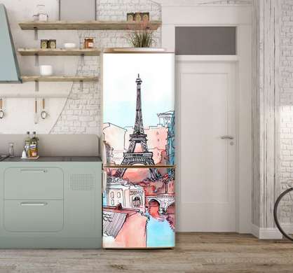 Stickere 3D pentru uși, Turnul Eiffel într-un oraș luminos, 60 x 90cm
