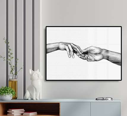 Poster - Hand, 90 x 60 см, Framed poster on glass, Black & White