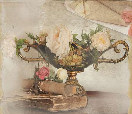 Poster - Vaza de flori în stil Provence, 100 x 100 см, Poster inramat pe sticla