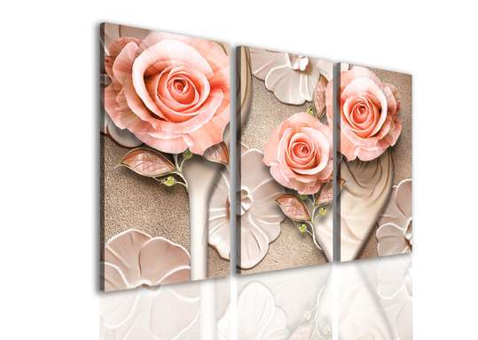 Modular picture, Delicate roses on a beige background.
