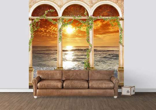Wall Mural - Arched balcony and sunset view