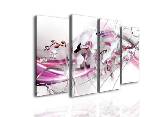Модульная картина, Белая орхидея и розовые узоры., 198 x 115