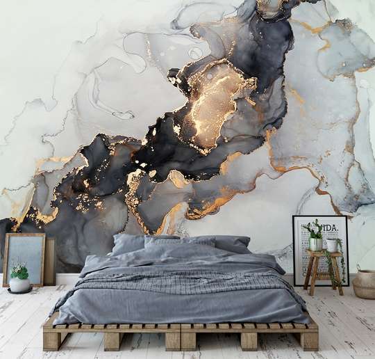 Wall Mural - Grey-black with gold vibe