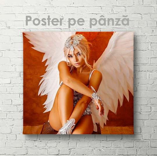 Постер - Девушка с крыльями ангела, 40 x 40 см, Холст на подрамнике, Ню