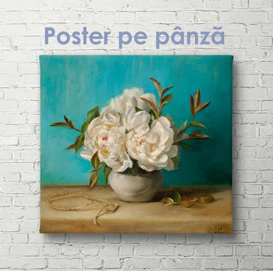 Poster - Bujori bej, 40 x 40 см, Panza pe cadru