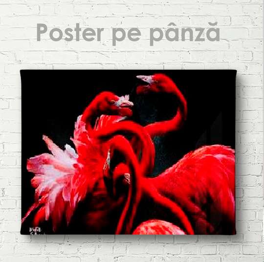 Постер, Красные фламинго, 45 x 30 см, Холст на подрамнике, Животные