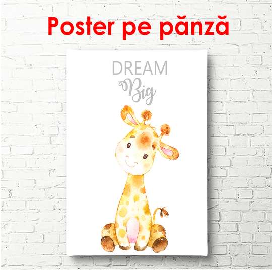 Poster - Girafa pe fundal alb, 60 x 90 см, Poster înrămat, Pentru Copii