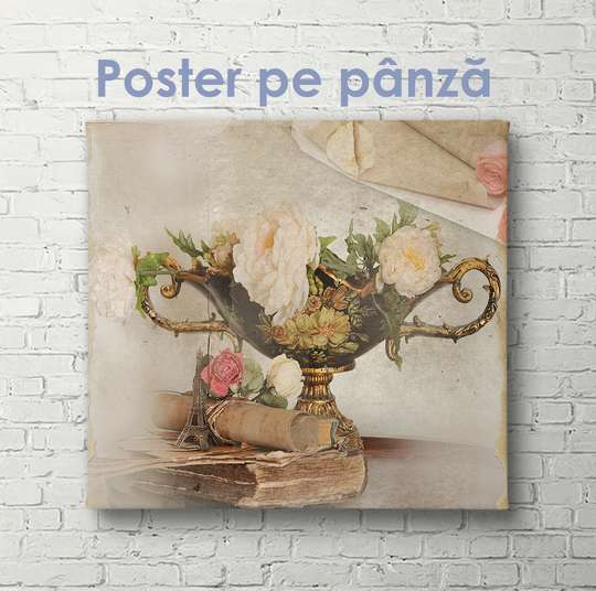 Poster, Vaza de flori în stil Provence, 40 x 40 см, Panza pe cadru