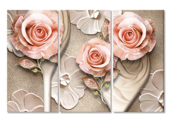 Modular picture, Delicate roses on a beige background.