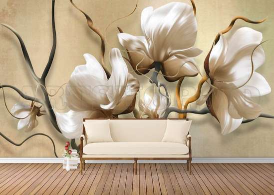 Wall Mural - Beautiful flowers on a beige background