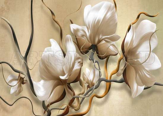 Wall Mural - Beautiful flowers on a beige background