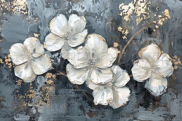 Modular picture, White flowers on gray background, 206 x 115