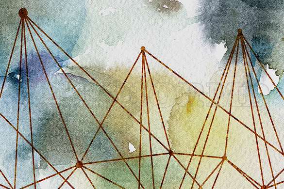 Poster - Watercolor Geometric Texture & Lines, 90 x 60 см, Framed poster on glass, Abstract