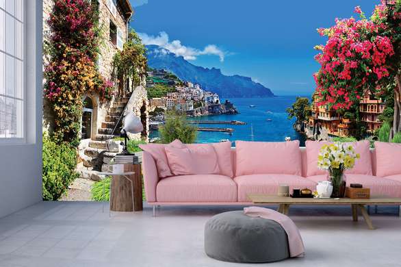 Wall Mural - City and bright flowers with access to the sea