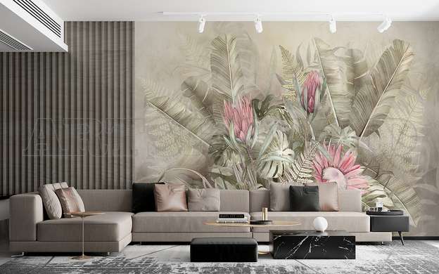 Wall mural - Exotic bouquet with pink flowers in shades of beige