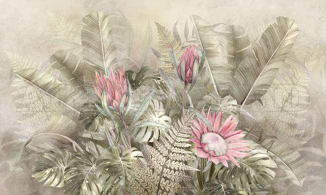 Wall mural - Exotic bouquet with pink flowers in shades of beige