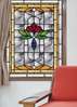 Window Privacy Film, Decorative stained glass window with red rose, 60 x 90cm, Transparent