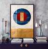 Poster - Geometric pattern with a blue circle, 60 x 90 см, Framed poster on glass, Abstract