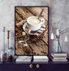 Poster - Headphones and coffee, 45 x 90 см, Framed poster on glass, Food and Drinks