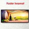 Poster - Sticlă de vin la apusul soarelui, 90 x 45 см, Poster înrămat, Alimente și Băuturi