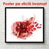 Постер - Красный гранат на белом фоне, 100 x 100 см, Постер в раме, Минимализм