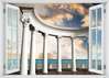 Stickere pentru pereți - Fereastra cu vedere spre o terasă cu coloane, Imitarea Ferestrei, 130 х 85