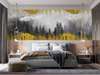 Wall Mural - Gray Christmas tree forest with golden stains and birds