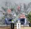 Wall mural - Exotic bouquet with pink flowers in shades of gray blue