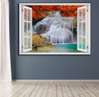 Wall Sticker - Window overlooking the cascade surrounded by red leaves, Window imitation