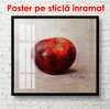 Постер - Красное яблоко на белом столе, 100 x 100 см, Постер в раме, Еда и Напитки