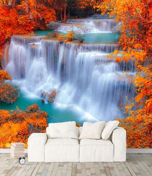 Wall Mural - Amazing waterfall in a beautiful autumn forest