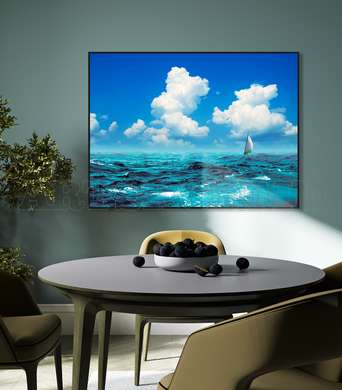 Poster - Sea with blue sky, 90 x 60 см, Framed poster, Marine Theme