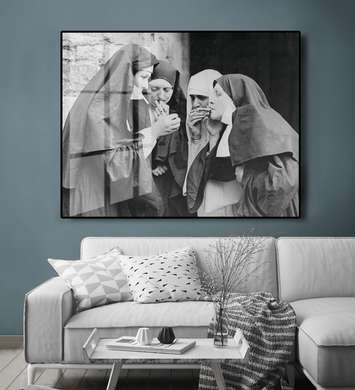 Постер - Монахини, 90 x 60 см, Постер на Стекле в раме, Черно Белые