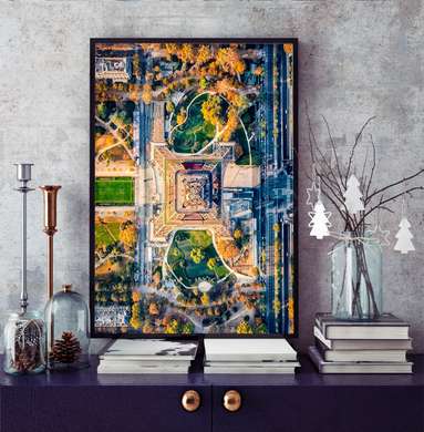 Постер - Вид сверху на Эйфелеву башню, 30 x 45 см, Холст на подрамнике, Города и Карты