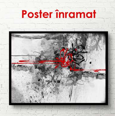 Poster - Fantezie în roșu și gri, 90 x 60 см, Poster înrămat, Abstracție