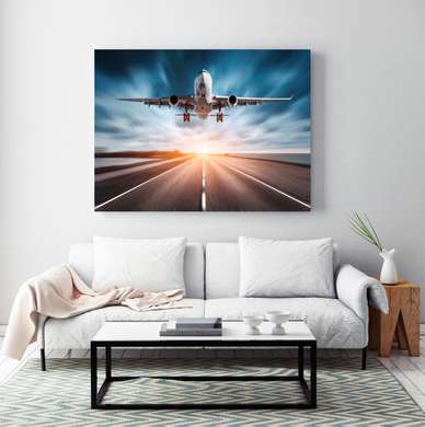 Постер - Самолет на взлетной полосе, 90 x 60 см, Постер в раме, Транспорт