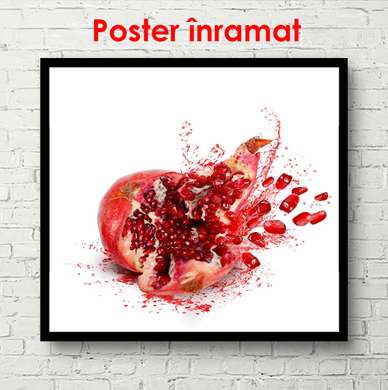 Постер - Красный гранат на белом фоне, 100 x 100 см, Постер в раме, Минимализм