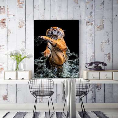Постер, Грациозный тигр, 30 x 60 см, Холст на подрамнике, Животные
