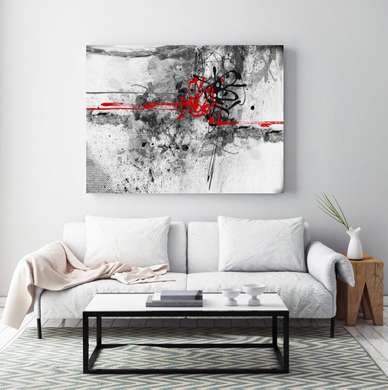 Poster - Gray-red abstraction, 90 x 60 см, Framed poster, Abstract