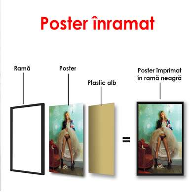 Poster - Kate Moss in a skirt against the wall, 60 x 90 см, Framed poster