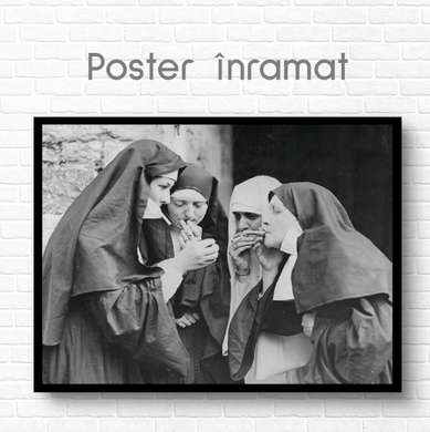 Poster - Nuns, 90 x 60 см, Framed poster on glass, Black & White