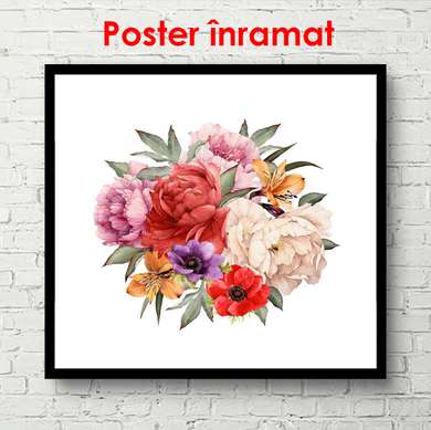 Poster - Ansamblu floral, 100 x 100 см, Poster înrămat