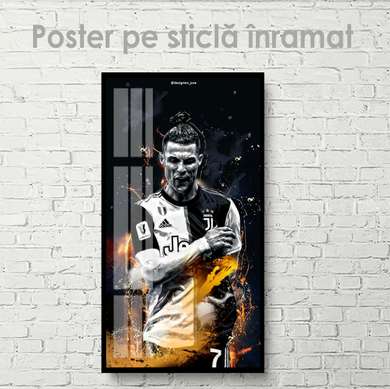Постер - Огненый Криштиану Роналдо, 45 x 90 см, Постер на Стекле в раме, Спорт