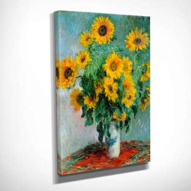 Постер - Букет подсолнечных цветов, 30 x 45 см, Холст на подрамнике, Живопись